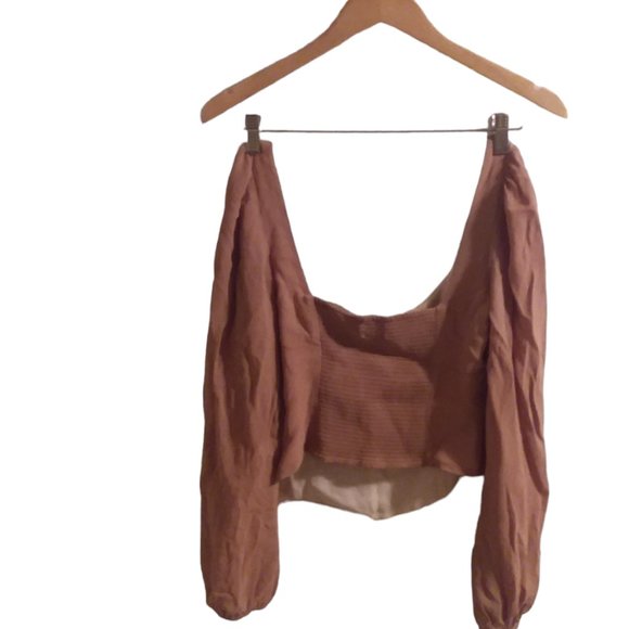 Wilfred Women's 2XS Tan Crop Top Peasant Sleeve Runched Back - Picture 7 of 11